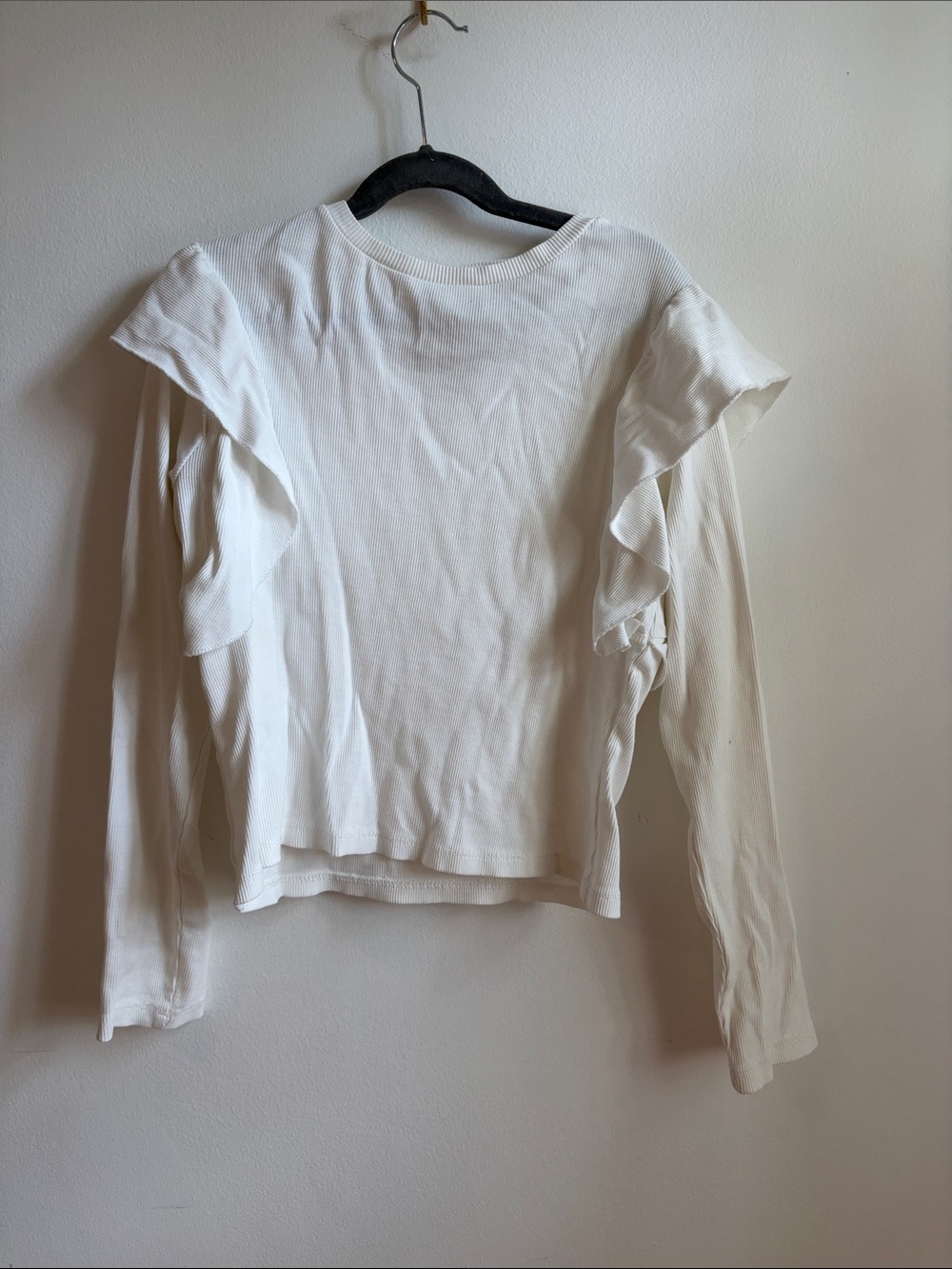 Zara Kids White Ruffle Sleeve Long-Sleeve Top